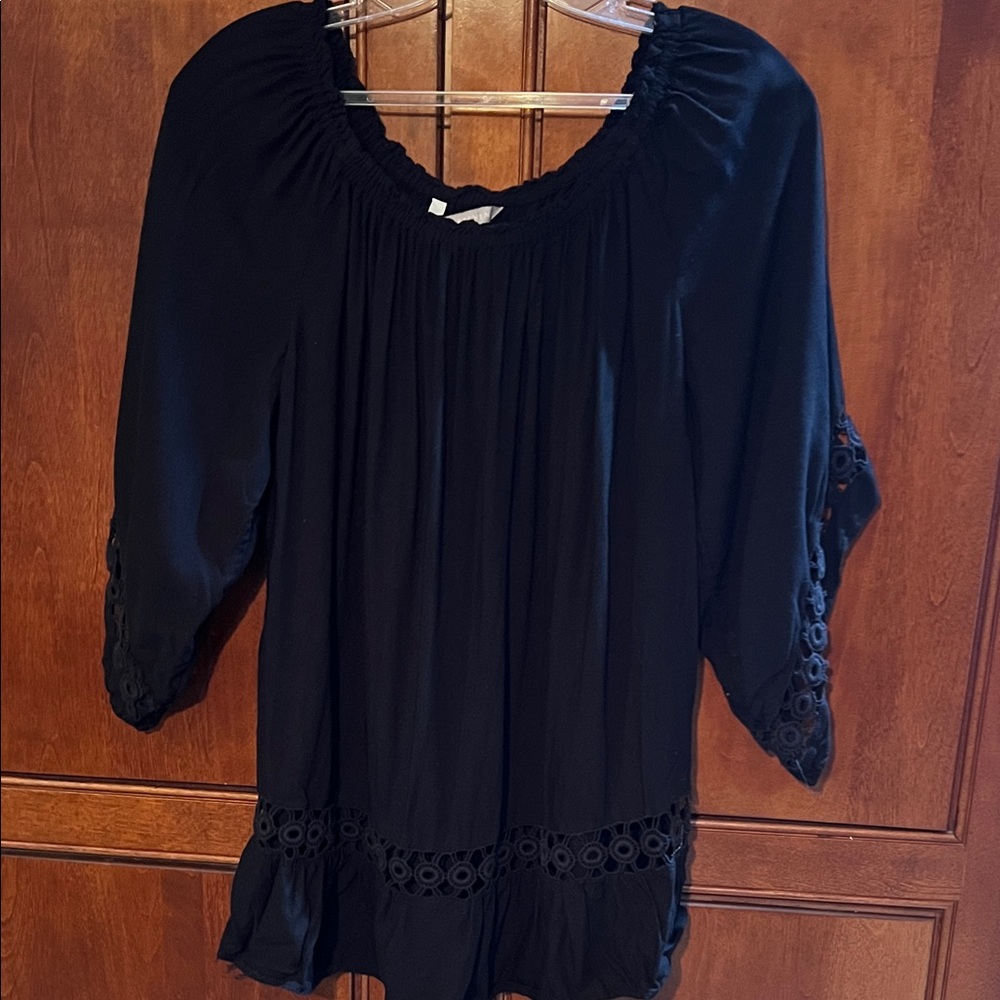 Valerie Stevens Black Blouse with Eyelet Trim